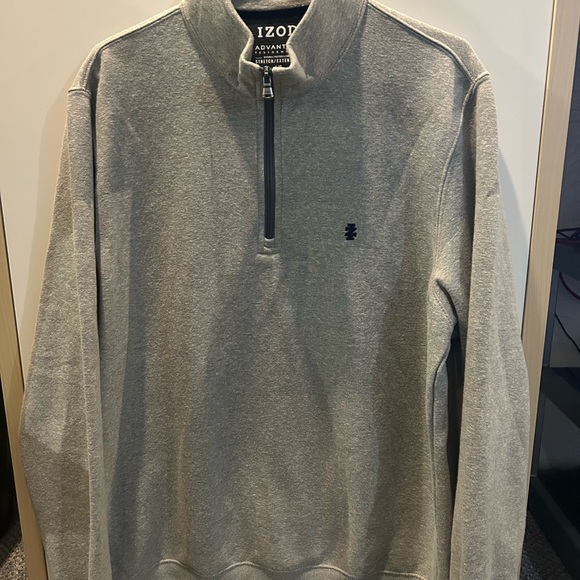 IZOD Advantage Sweater Mens Large Performance Natural Stretch Fit 1/4 Zip Gray - Picture 2 of 4